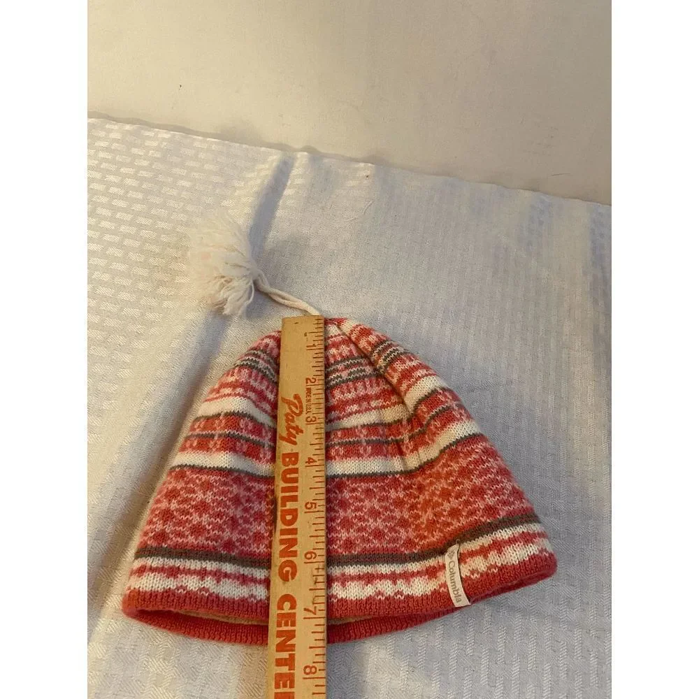 Columbia Beanie‎ knit Hat Pink stripes tassal 7x9